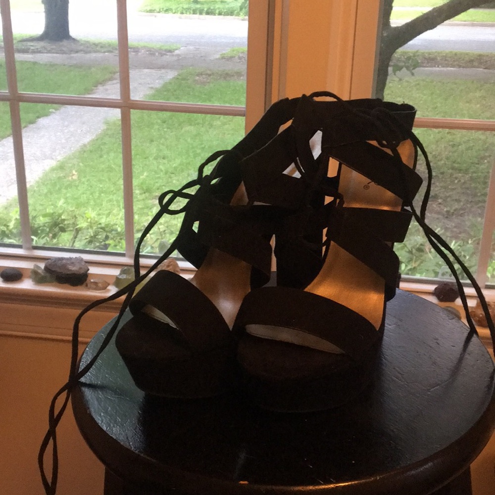 Black strappy high heels